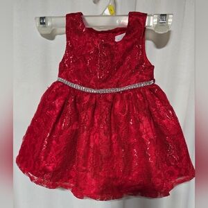 Youngland Baby Girls 18M Party Dress Red Lace Silver Sparkle Sleeveless Lined